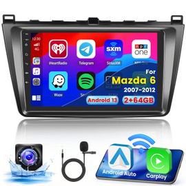 Inefala 2+64G Radio for Mazda 6 2007-2012 Android 13 CarPlay Car Stereo 9'' HD Touch Screen Compatible with Android Auto AHD Backup Camera Bluetooth GPS WiFi FM RDS
