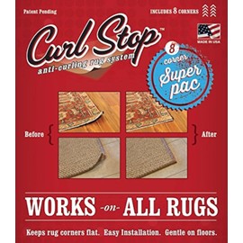 Original Curl Stop Anti-Curling Rug Gripper System (Super Pac of 8 Corners), Prevent Curling on Rug and Carpet Corners.