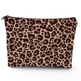 Leopard Makeup Bag, Women Cheetah Large Capacity Zipper Cosmetic Bag with Lined, Multi-purpose Purse Organizer Pouches, Durable Canvas Portable Toiletries Bag for Travel Shopping