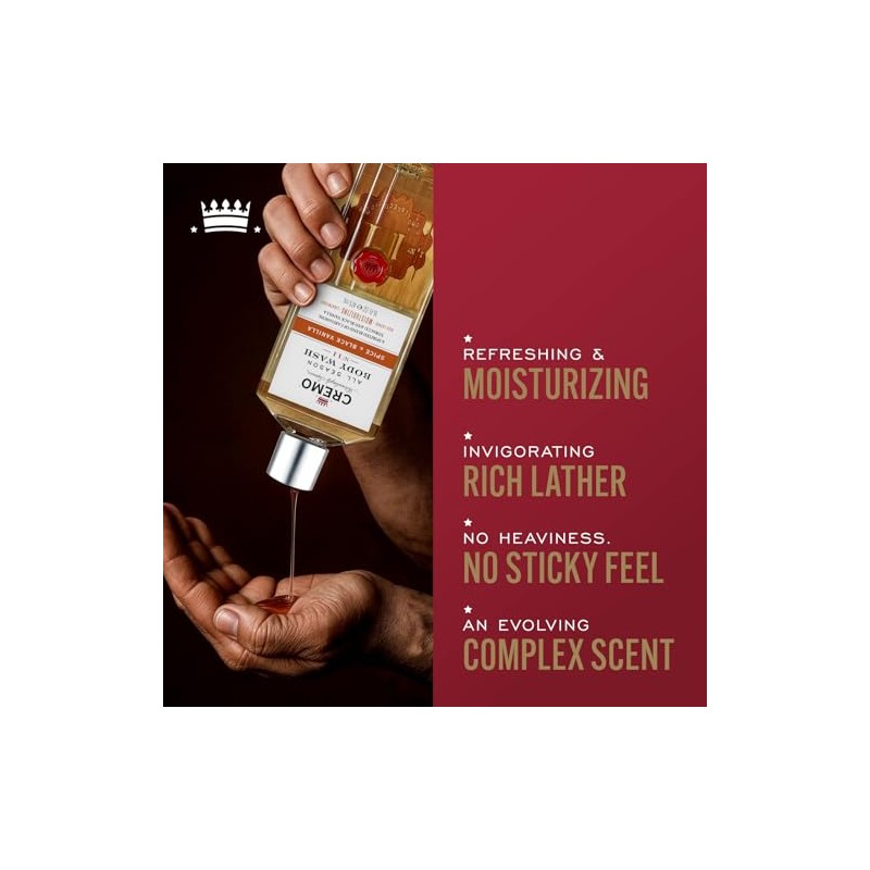 Cremo Spice and Black Vanilla Body Wash, Men's Shower Gel