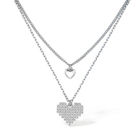 ZHOU LIU FU Heart Pendant Necklace Sterling Silver Locket Necklace Crystal Cubic Zirconia Rhinestone 18CT Gold Plated Necklace Jewellery for Women Mom Daughter Anniversary Birthday