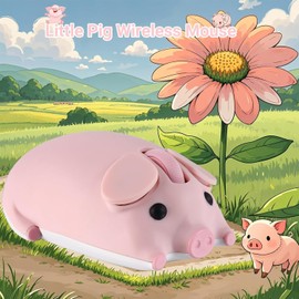 elec Space Cute Pig Design Wireless Mouse - Dual Mode Bluetooth & USB, Silent Operation, Ergonomic, Ideal for Laptops & PCs, for Animal Lovers and Family (Pink)