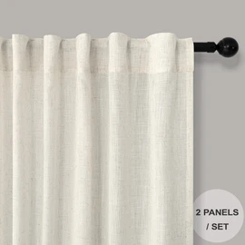 Pitalk Natural Linen Blend Back Tab Sheer Curtains 90 Inches Long for Living Room 2 Panels Rod Pocket Draperies Light Filtering Semi Sheer Cream Curtains for Bedroom Farmhouse Decor Ivory 52x90 Length