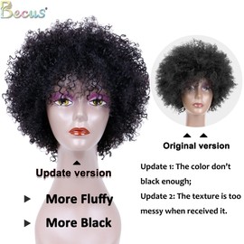 BECUS Afro Curly Wigs for Black Women Heat Resistant Brazilian Remy Human Hair Wigs(8 inches Natural Spiral Black #1B)