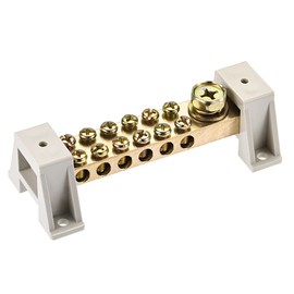 MECCANIXITY Terminal Ground Bar Screw Block Barrier Brass 13 Positions with Bracket for Electrical Distribution