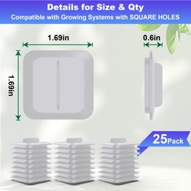 25 Pack Square Plant Spacer Kit for Hydroponic Growing System, Hydroponics Cover Lid Accessories for Indoor Garden Spacer Caps, Compatible with Idoo,QYO,LYKO and Most Square Grow Pods, White
