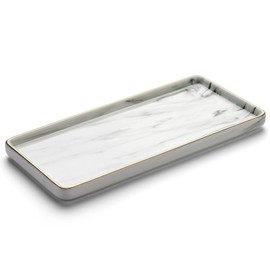 Gurygo 10" Bathroom Tray for Counter, Ceramic Vanity Trays for Bathroom, Small Rectangle Ceramic Trays, Kitchen Soap Tray, Ceramic Tray for Kitchen Counter, Marble White…