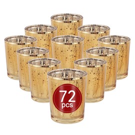 BTGLLAS 72pcs Gold Glass Tea Light Holders - Votive Candle Holders Bulk for Weddings Events - Glass Votives for Wedding Centerpieces, Christmas, Thanksgiving - Candle Accessories Decor (72, Gold)