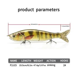 Glide Bait with PVC Tail Swimbait Sinking Hard Fishing Lure with Soft Tail Metal Joint Fishing Tackle Set for Bass Trout Shad Perch Pike Musky for Freshwater Saltwater (Color Black)