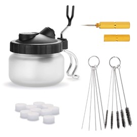AGPTEK Airbrush Cleaning Kit, Glass Airbrush Cleaning Pot with Cleaning Needle, Airbrush Filters, Scraper Needle, Cleaning Needle and Tube Brushes