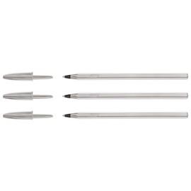 BIC Pack of 3 Crystal Limited Edition Ballpoint Pens Black Ink Silver Body