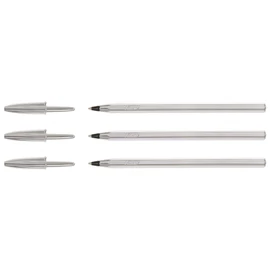 BIC Pack of 3 Crystal Limited Edition Ballpoint Pens Black Ink Silver Body