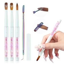 SAVILAND Pack of 3 Acrylic Brushes for Nails: Nail Art Brush for Beginners with Cleaning Comb Aurora Shimmer Nail Brush for Acrylic Powder Acrylic Nails Nail Extension Nail Brush Size 6/10/14 Gift Set