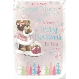 Festive Niece Christmas Card, Cute Design with Bear, 23 x 15 cm