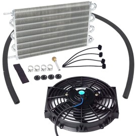 Universal 15-1/2" Radiator Remote Transmission Oil Cooler Aluminum with 10" Cooling Fan Electric Radiator Cooling 12V 80W Mount Kit