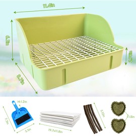 MUYG Rabbit Litter Box Toilet,Bunny Plastic Square Cage Toilet with Grate Rabbits Corner Litter Bedding Small Animal Pet Toilet Box Potty Trainer Pet Pan for Guinea Pig Ferret Chinchilla(Green)