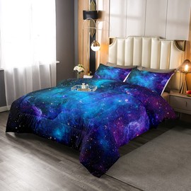 Erosebridal Purple Galaxy Comforter Moon Star Bedding Sets Twin Night Starry Sky Space Comforter Set Reversible Black Nebula Stars Quilt Duvet for Boys Girls 2 Pillow Cases Navy Blue
