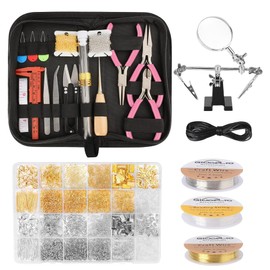 Jewelry Making Kit for Adults, Jewelry Making Supplies with Jewelry Making Tools, Jewelry Pliers, Jewelry Wires, Findings, Necklace Chains, Magnifier and Storage Bag (Pink)