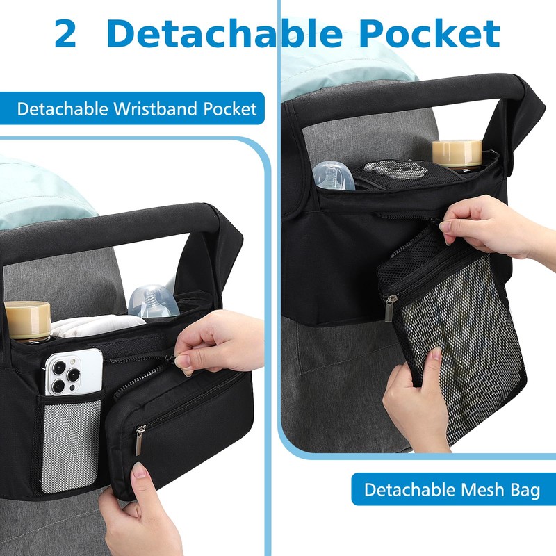 Accmor Universal Stroller Organizer with Insulated Cup Holder Detachable Phone