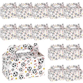 JOHOUSE 16PCS Party Favor Boxes, Soccer Goodie Boxes Paper Gable Boxes Treat Boxes Snack Bags for Soccer Themed Party Decorations Supplies 6.1×3.5×3.3 inch