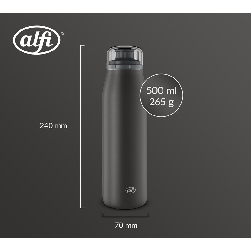 alfi ISO Bottle 500 ml, Black, Insulated Stainless Steel Drinking