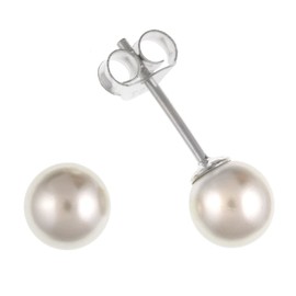4MM White Simulated/Faux Pearl Stud Earrings/Ear Studs - 925 Sterling Silver