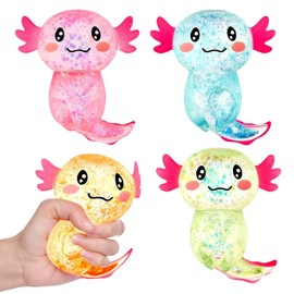 Sezua Squishy Fidget Stress Ball - 4 Pack Taba Squishies Squeeze Sensory Axolotl Toys, Axolotl Squishy Sugar Stress Ball Toys for Adults Kid, Glitter Salamander Gift for Party Birthday Christmas