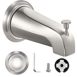 Universal Bathtub Tub Spout with Diverter, Fits 1/2" Slip-Fit Copper Pipe Connection, Pull Down Bathtub Faucet Spout Replacement, Includes Metal Cover Ring (Brushed Nickel)