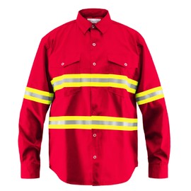 Premium High Visibility Hi Vis Reflective Safety Work Shirts - Full Sleeve (Large, Red)