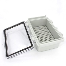 AcbbMNS IP67 Waterproof Junction Box with Clear Hinged Lid, ABS Plastic Outdoor Electrical Box, 100mm x 150mm x 70mm Electronic Enclosure Grey Shell with Mounting Plate
