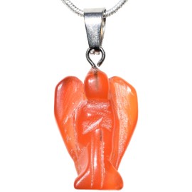Zenergy Gems Selenite Charged Hand Carved Natural Carnelian Agate Crystal Angel Pendant + Selenite Pocket Puffy Heart Charger [Included]