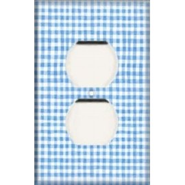 Single Duplex Outlet Cover Plate - Blue Gingham
