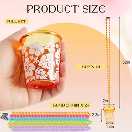 Weewooday 24 Pack Hibiscus Shot Glass Bead Necklace Shot Glass on Beaded Necklace Plastic Shot Glass Necklaces Hibiscus Necklace Luau Necklaces for Birthday Wedding Bachelorette Party Favors, 6 Colors