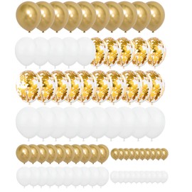GUO-YING Pack of 80 Golden White Balloons, Latex Balloons for Party Birthday, Baby Shower, Birthday Party Background Decoration, Wedding, Birthday Party Decoration (Gold White)