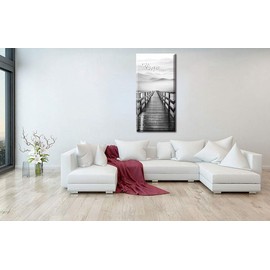 Lake Wall Art for Aisle Corridor, PIY Black and White Pier with Birds Flying Canvas Prints Decor, Vertical Calm Wharf Mountain Landscape (Waterproof, Bracket Mounted Ready to Hang, 24x48 Large)