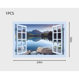 FLFK Fake Window Wall Sticker - Landscapes Faux Window Wall Mural for Wall Decor, Stick and Peel Wall Decals,24"x16"