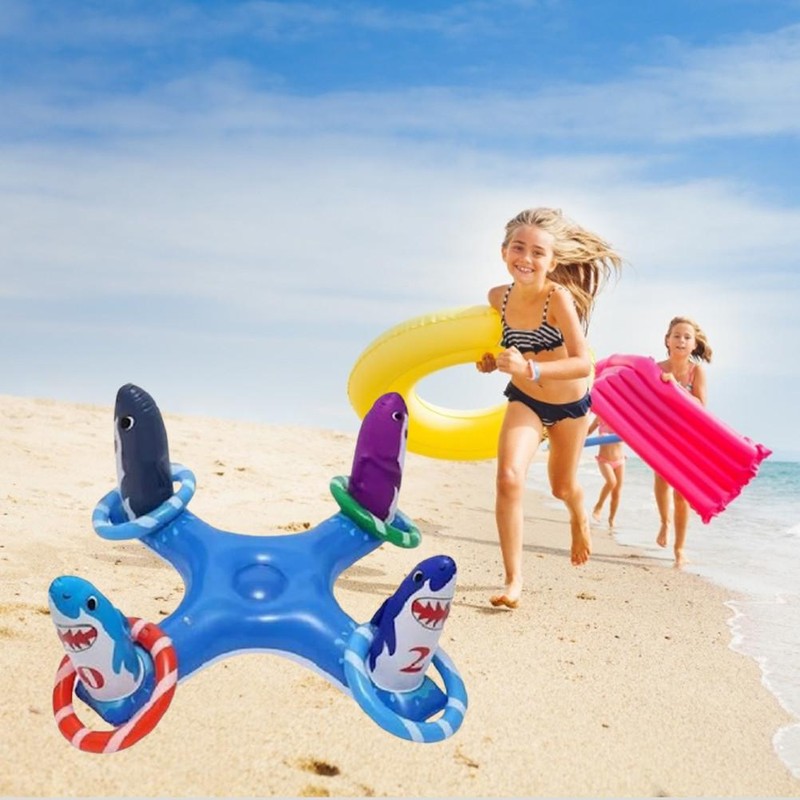 6 Pcs Inflatable Shark Pool Ring Toss Games Toys Floating