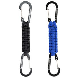 BRAVESHINE Carabiner Key Ring Carabiner Hook with Strap, Carabiner Key Ring Short with Carabiner for Children, Men, Women (1 Black, 1 Blue)
