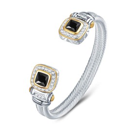 UNY Designer Inspired Jewelry Double Cable Wire CZ Antique Bangle Elegant Beautiful Valentine Gift (Black)