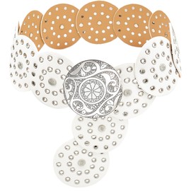 LIMHOO Wide Disc Belt for Women Leather Hollow Out Round Belt Boho Western Waist Belt (B Silver White-L)