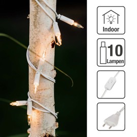 Hellum 831153 Indoor Fairy Lights, Mini Fairy Lights, 10 Replacement Bulbs, Clear Warm Lights, Illuminated Length 1.35 m, White Cable Fairy Lights with Switch and Plug for Christmas
