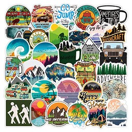 Outdoor Adventure Pack of 50 Stickers for Luggage Computer Cups Helmets Skateboards Car Motorcycle Bicycle Laptop Adventure Hiking Canmping Stickers for Campers Adults Teenagers