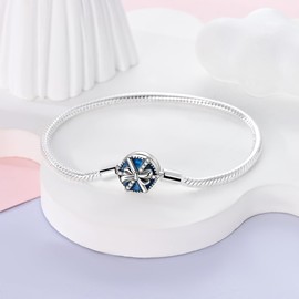 Hapour Bracelet 925 Silver Charms Bracelet with Stones Flower Moments Charms Iconic Snake Bracelet Women's Bracelet for Women, Sterling Silver, Cubic Zirconia