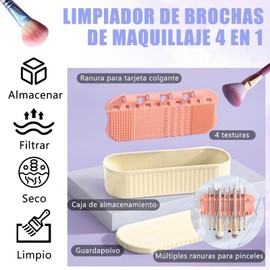 ETRTNVB Limpiador de brochas de maquillaje 4 en 1，Almohadilla de limpieza de silicona para brochas de maquillaje， Con líquido limpiador y dos ganchos para limpieza, almacenamiento, filtrado y secado (Amarillo)