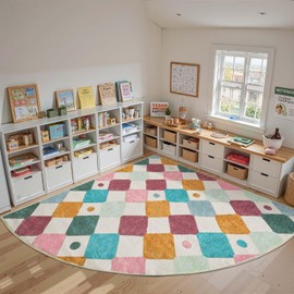 jinchan Macy Kids Rug for Classroom 8ft Radius Corner Washable Area Rug Modern Colorful Quarter Circle Rug Soft Non-Slip Carpet for Nursery Playroom Daycare Reading Nook Living Room Confetti on Cream