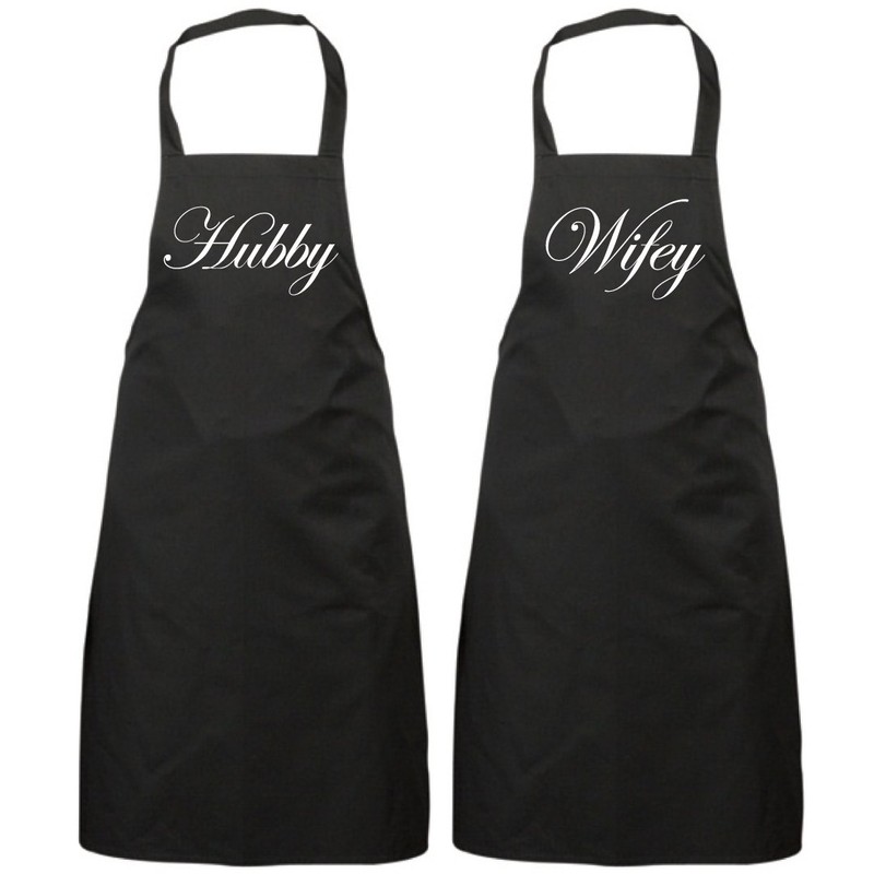 60 Second Makeover Limited Couples Hubby Wifey Black Apron Set