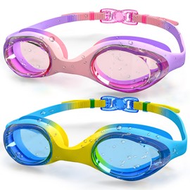JugWoy 2 Pack Kids Swim Goggles, Adjustable Anti-Fog No-Leak 3D Silicone Goggles for Kids 3-15