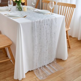 CHUQING Table Runner Silver Glitter 70 cm x 3 m Chiffon Table Runner Wedding Table Decoration Transparent Table Runner