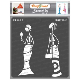 CrafTreat Reusable African Woman Stencil for Painting on Wood, Canvas, Paper, Fabric, Floor, Wall and Tile - Beauty Conscious -12x12 Inch - Tribal Stencils and Templates for Painting