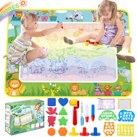 DICLLY 120 x 90 cm Super Large Aqua Doodle Mat - Water Painting Mat for Children 1-6 Years, Magic Drawing Mat with Water Pen & Stamp Accessories - Reusable Drawing Mat for Boys Girls